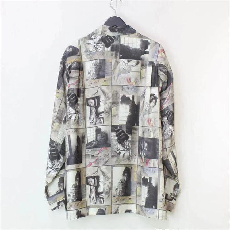 GUILTYPARTIES TIGER Long sleeved shirt tied by rain and rain, Araki Jingwei, ink painting Hawaiian long-sleeved shirt men