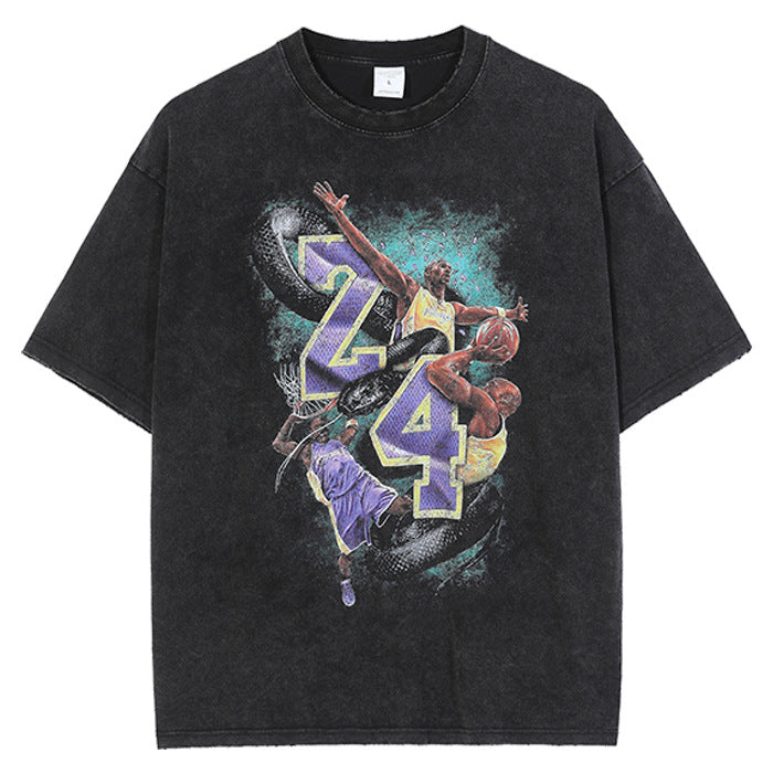Nba T Shirt Kobe Kobe Bryant Printed Short Sleeve Nba T-shirt Loose Shoulder Washed High-quality pure cotton comfortable and trendy clothing