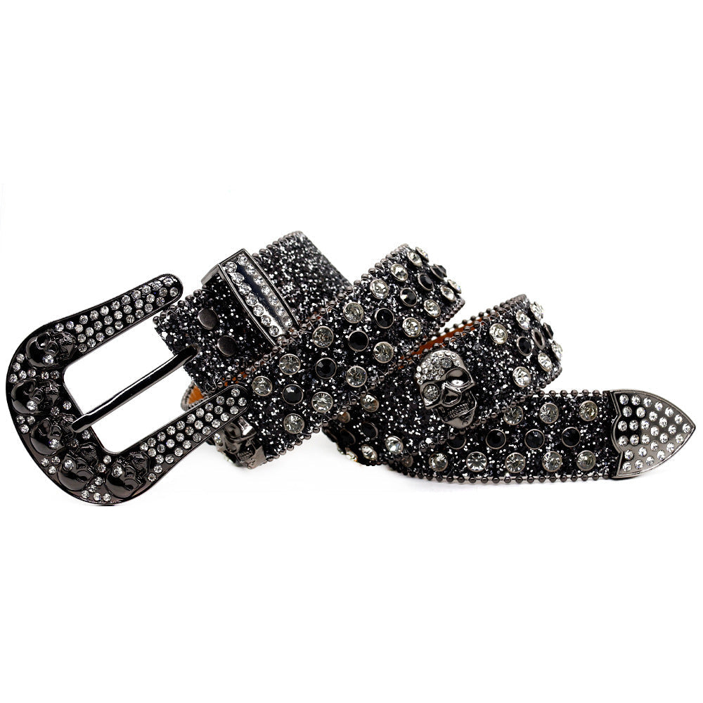 Hip-hop punk rhinestone belt skull