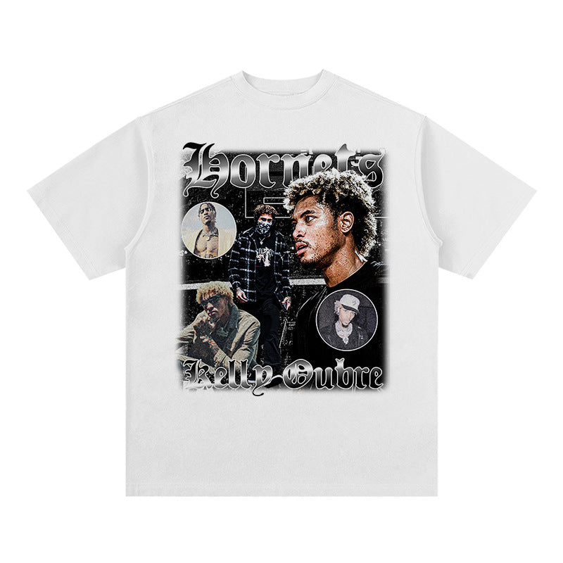 Nba T Shirt 2022 New Nba Hornets Ubrey Star Printed Short-Sleeved T-shirt European Hip Hop Vintage Fashion Brand Men High-quality pure cotton comfortable and trendy clothing