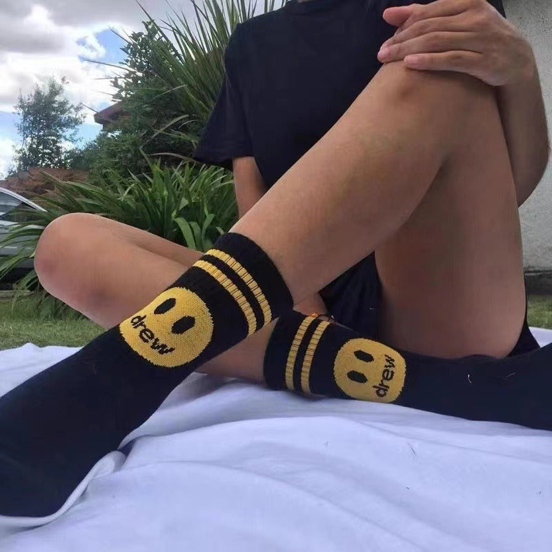 Men socks spring and summer drew smiley face