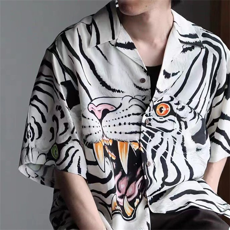 GUILTYPARTIES TIGER Shirts 22ss TIM LEHI Tiger Head, Yunhu, Tiger Pattern Short Sleeve Shirt Men