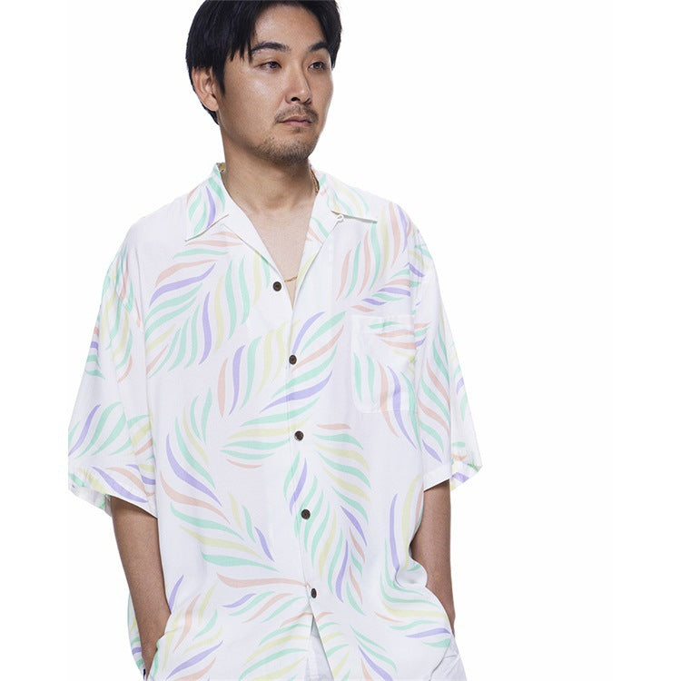 GUILTYPARTIES TIGER Shirts 23SS LEAF ALOHA Leaf Full Print Hawaiian Short Sleeve Shirt Men
