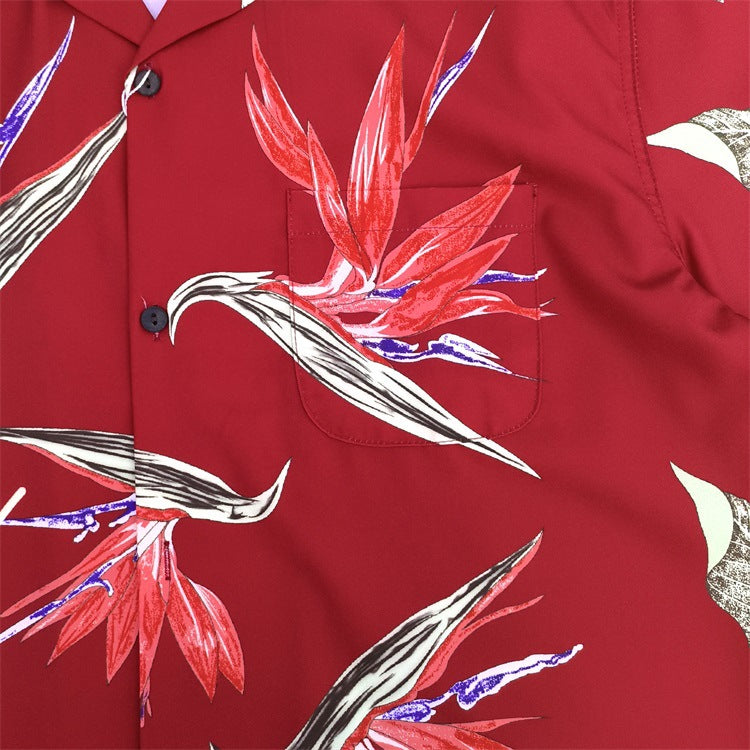 GUILTYPARTIES TIGER Shirts bird of paradise Hawaiian short-sleeved shirt men