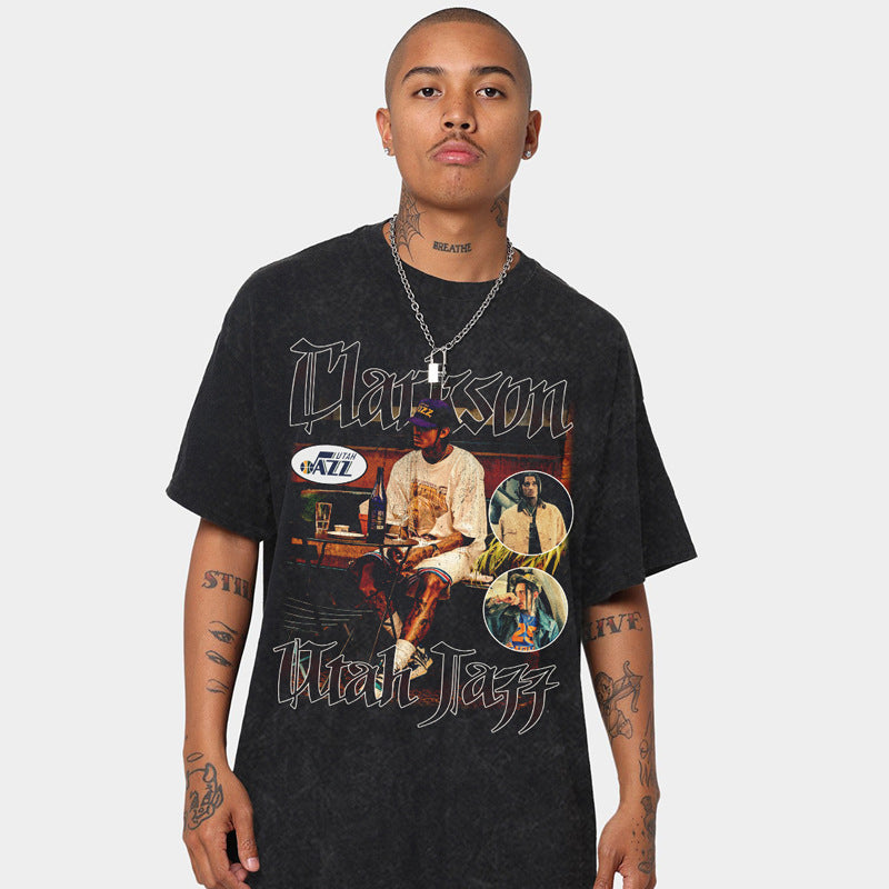 Nba Long Sleeve Shirt Nba T Shirt Clarkson Piston Basketball Star Printed Short Sleeve T-shirt High-quality pure cotton comfortable and trendy clothing