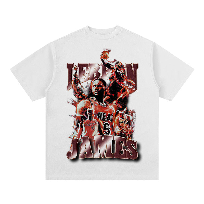 Nba T Shirt Printed Short-Sleeved T-shirt European and American High Street Heavy round Neck Small Neckline High-quality pure cotton comfortable and trendy clothing