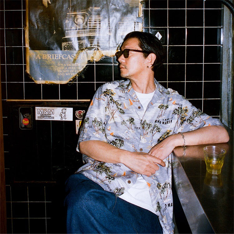 GUILTYPARTIES TIGER Shirts 24ss Coconut Island Style, Cuban Collar Casual Hawaiian Short Sleeve Shirt Men