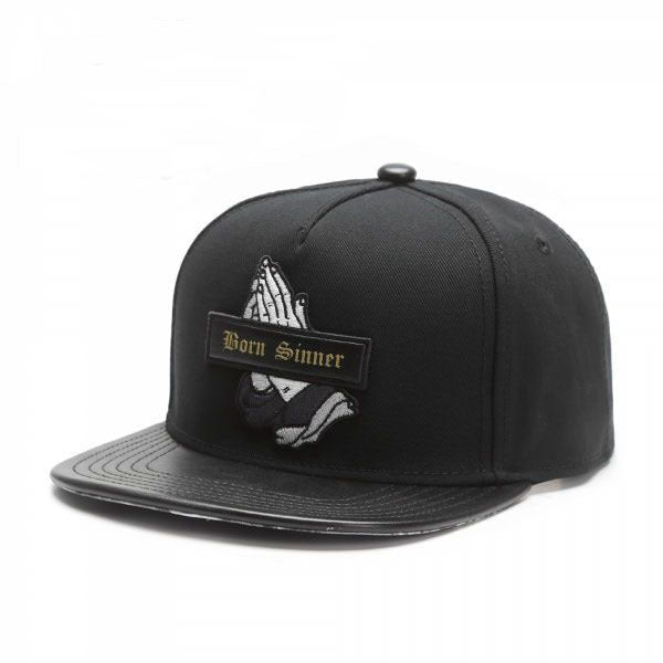 Trendy flat brimmed snapback hatssinner cap black prayer