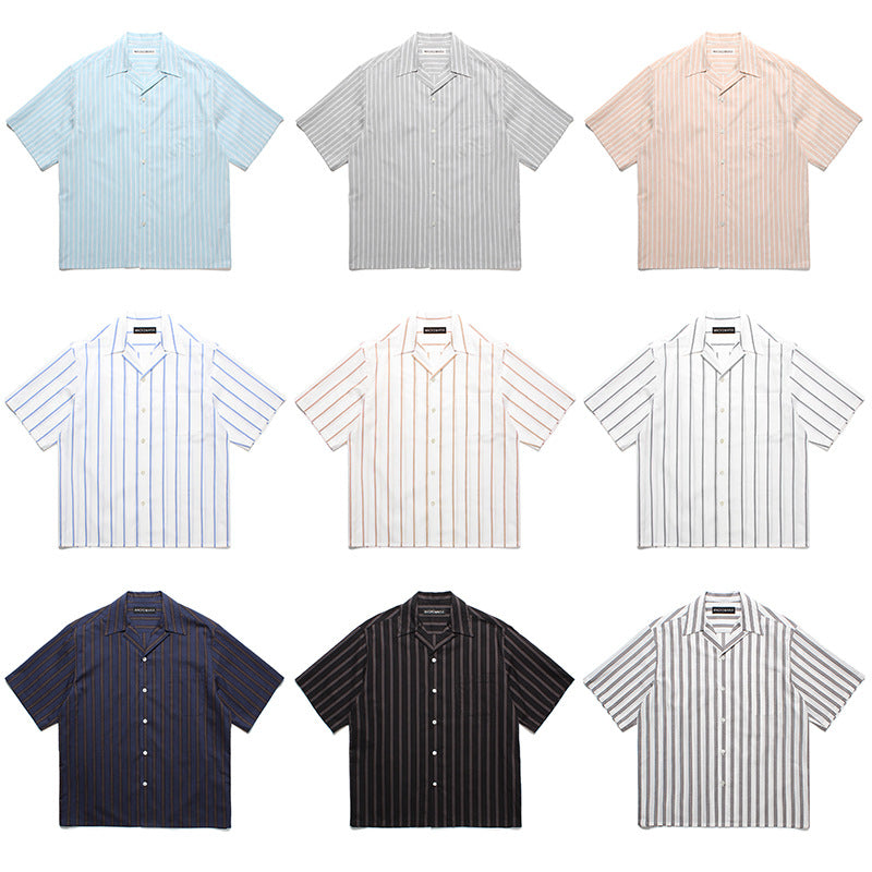 GUILTYPARTIES TIGER Shirts Striped color-matching rayon Hawaiian short-sleeved shirt Beach resort shirt