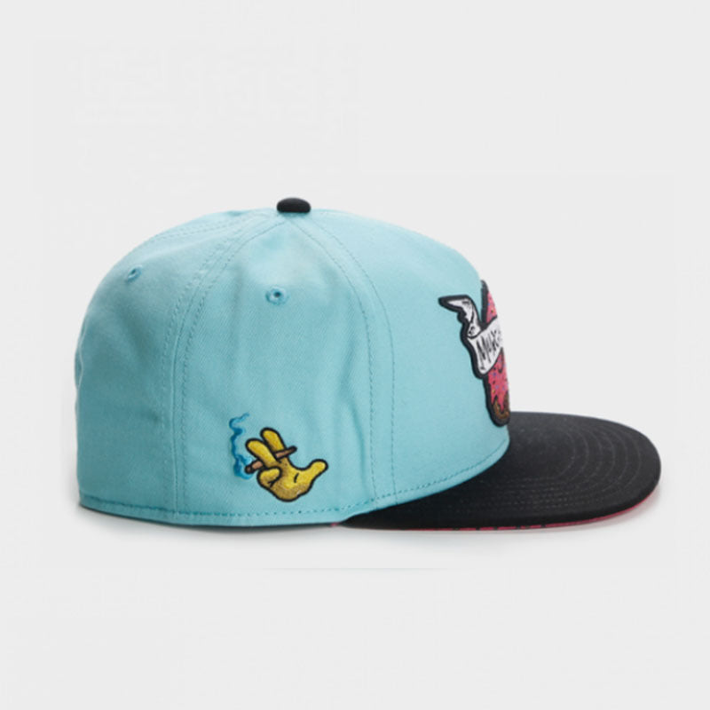 Trendy flat brimmed snapback hatscartoon pattern