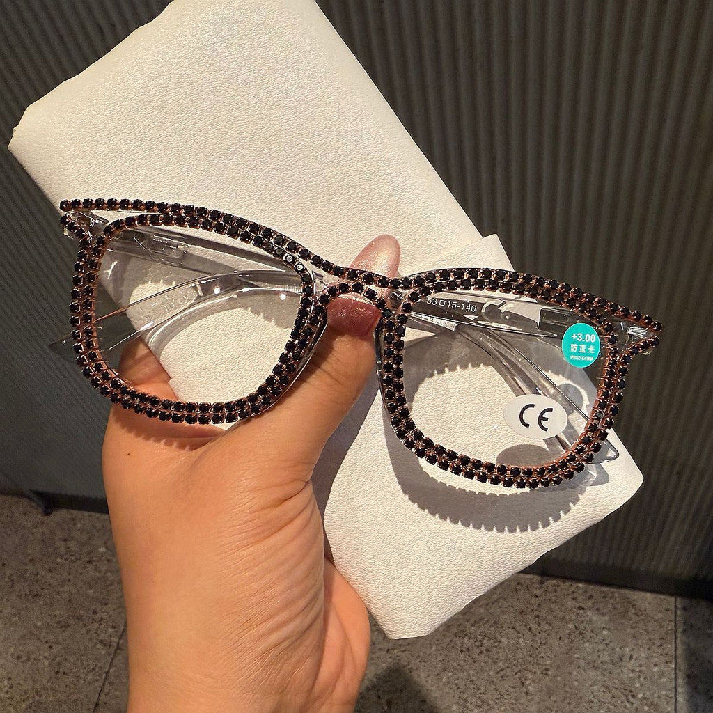 Trendy punk glasses diamond anti-blue light