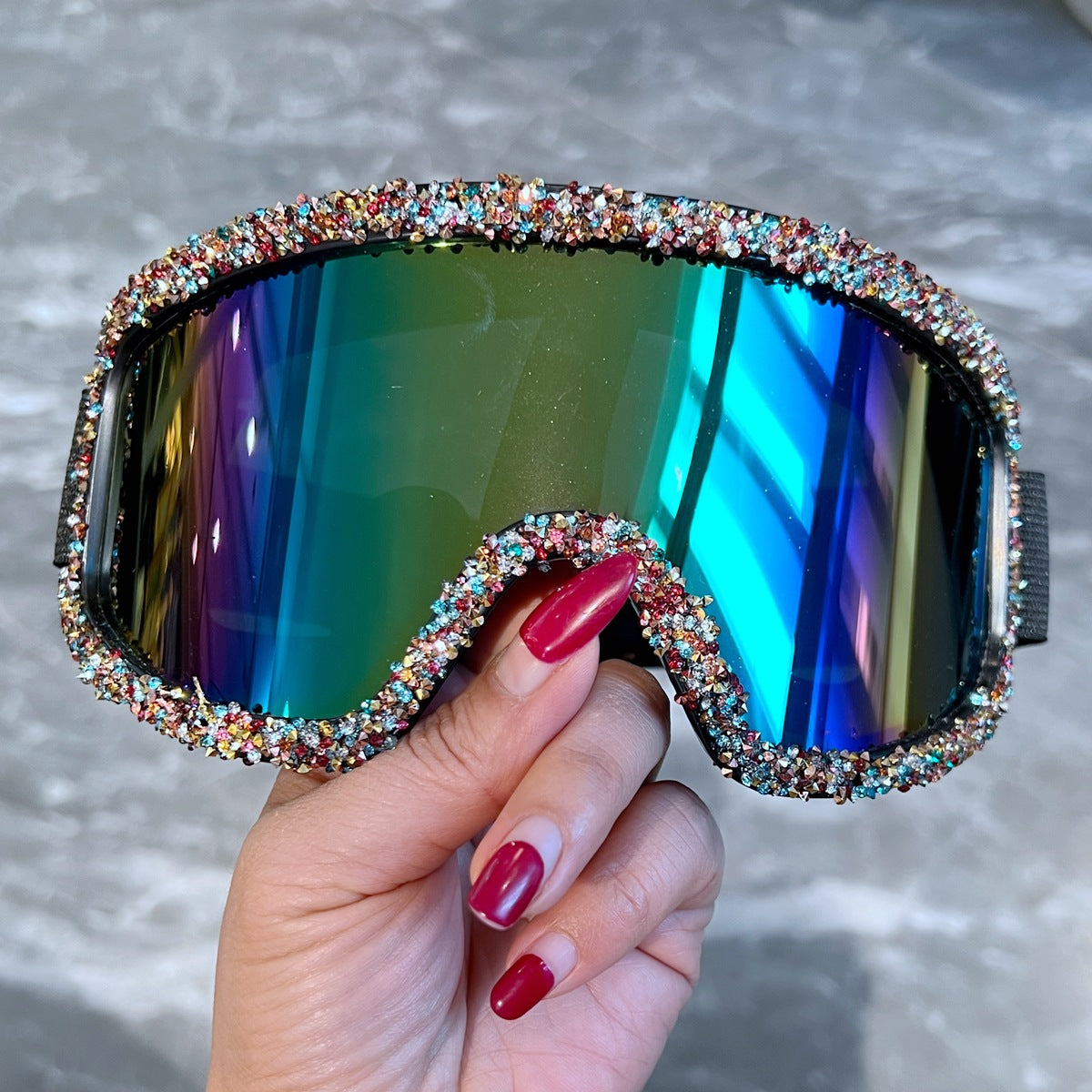 Trendy punk glasses diamond windproof