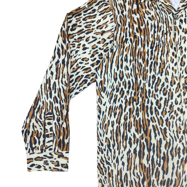 GUILTYPARTIES TIGER Long sleeved shirt 24AW new striped, leopard print Hawaiian rayon long-sleeved shirt men