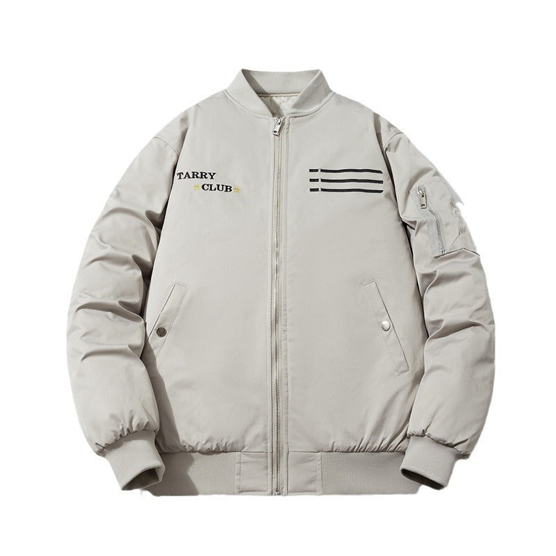 Mens Vintage Jackets Padded Thickened Baseball Jacket Hooded Embroidered Cotton Jacket