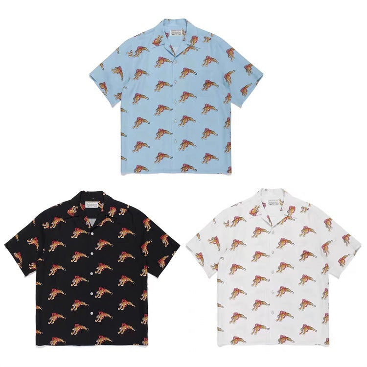 GUILTYPARTIES TIGER Shirts 22ss TIM LEHI Flame Tiger, Hawaiian Short Sleeve Shirt