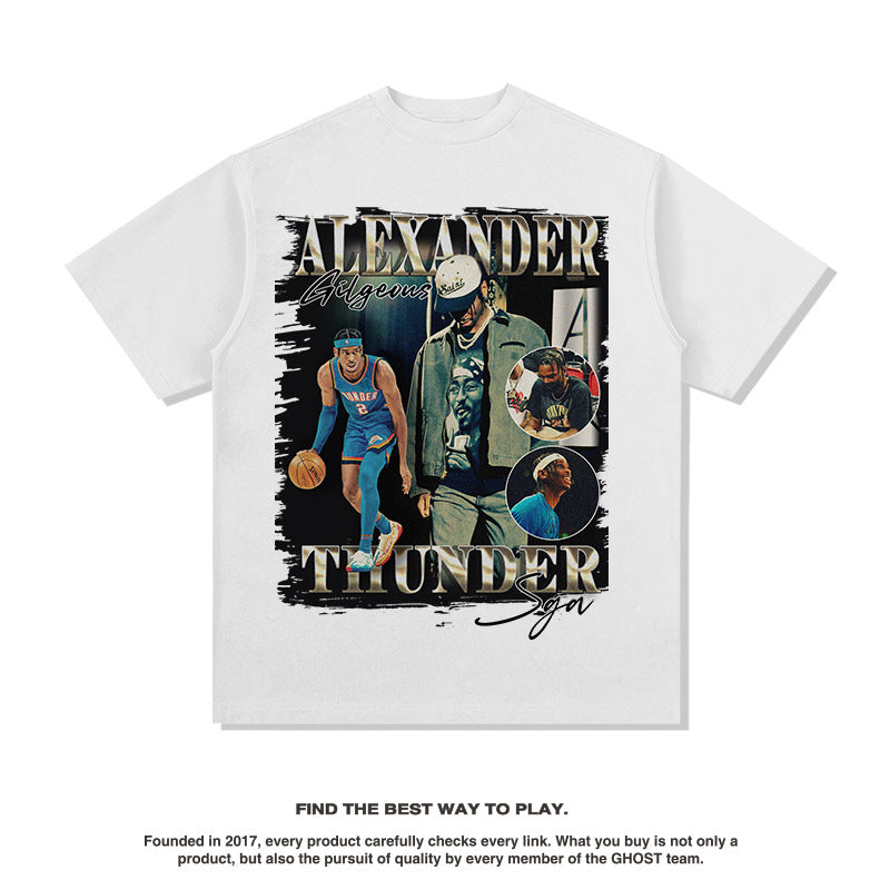 Nba T Shirt Xie Yi Alexander High Street Washed Old Short Sleeve T-shirt Top High-quality pure cotton comfortable and trendy clothing