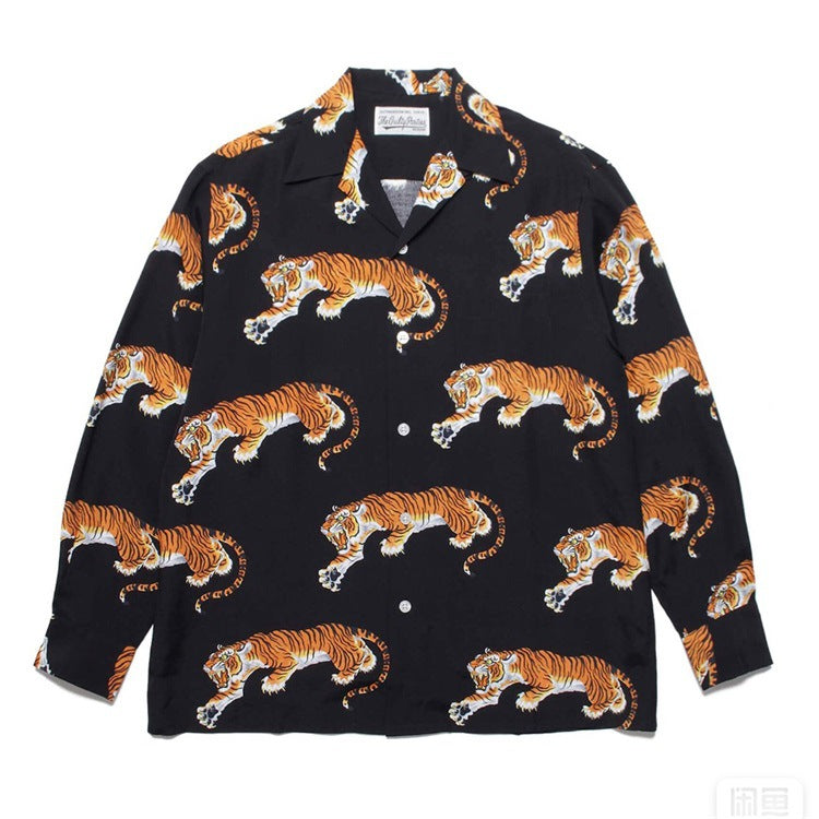 GUILTYPARTIES TIGER Long sleeved shirt Tiger Hawaiian Casual Long Sleeve Shirt Men's and Women's