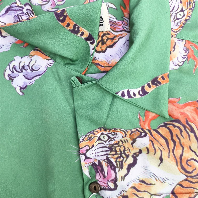 GUILTYPARTIES TIGER Shirts 22SS Limited TimLehi Fire Ring Tiger Totem, Short Sleeve Shirt Men