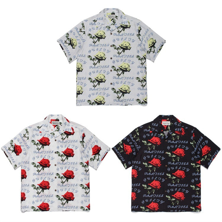 GUILTYPARTIES TIGER Shirts 21ss Rose ALOHA full print, Hawaiian short-sleeved shirt for men and women