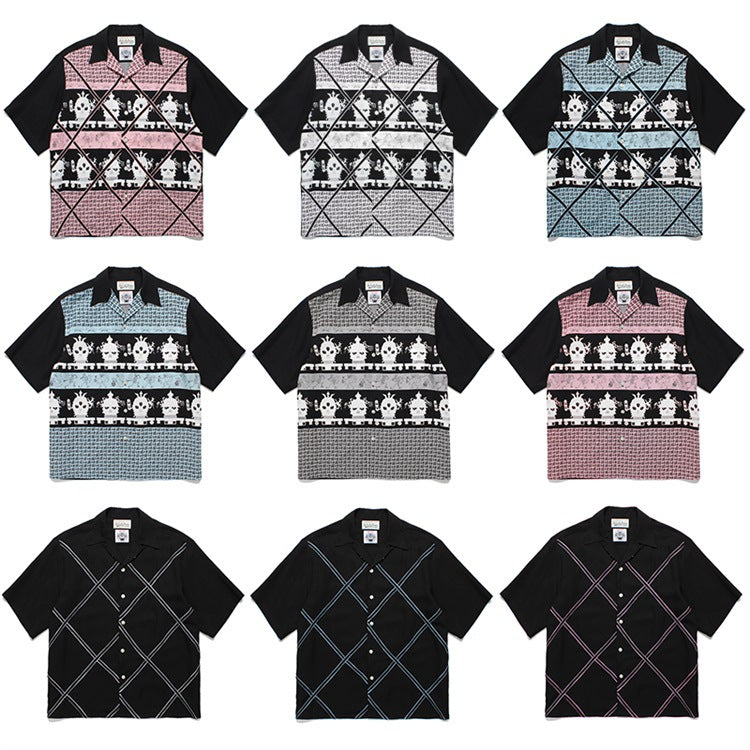 GUILTYPARTIES TIGER Shirts 24ss Shenxing checkered rayon, Hawaiian casual short-sleeved shirt men