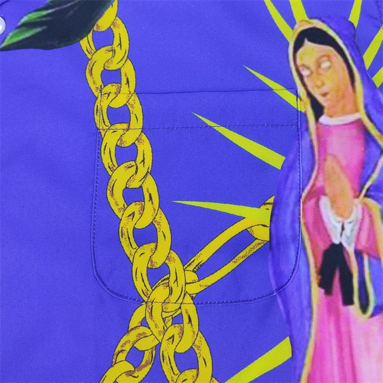 GUILTYPARTIES TIGER Shirts 20SS Bramble Flower, Virgin Mary, Hawaiian Short Sleeve Shirt Men