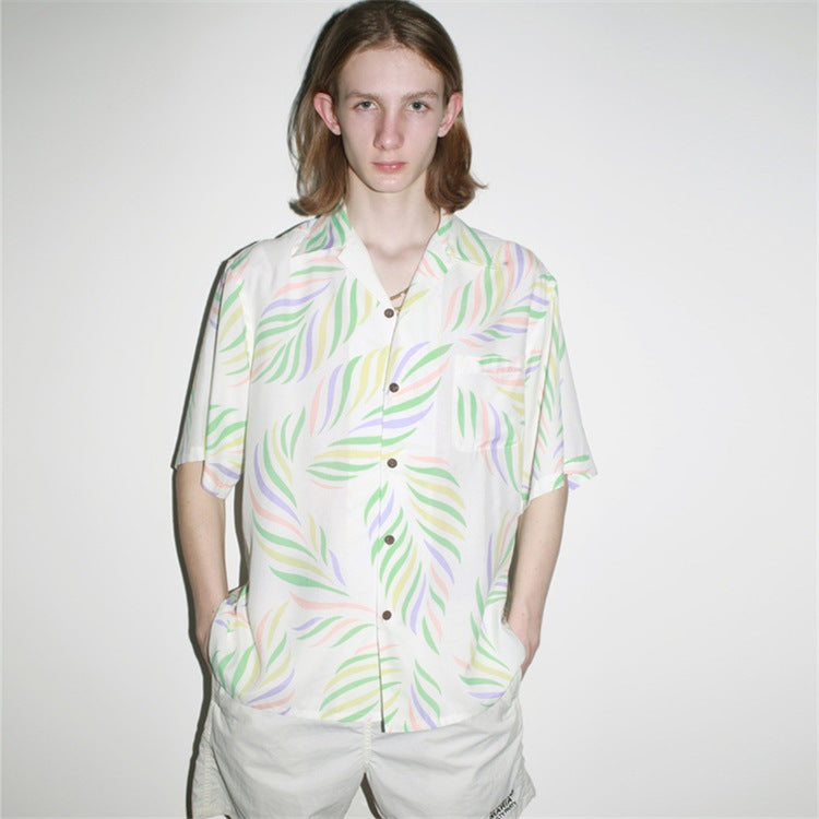 GUILTYPARTIES TIGER Shirts 23SS LEAF ALOHA Leaf Full Print Hawaiian Short Sleeve Shirt Men