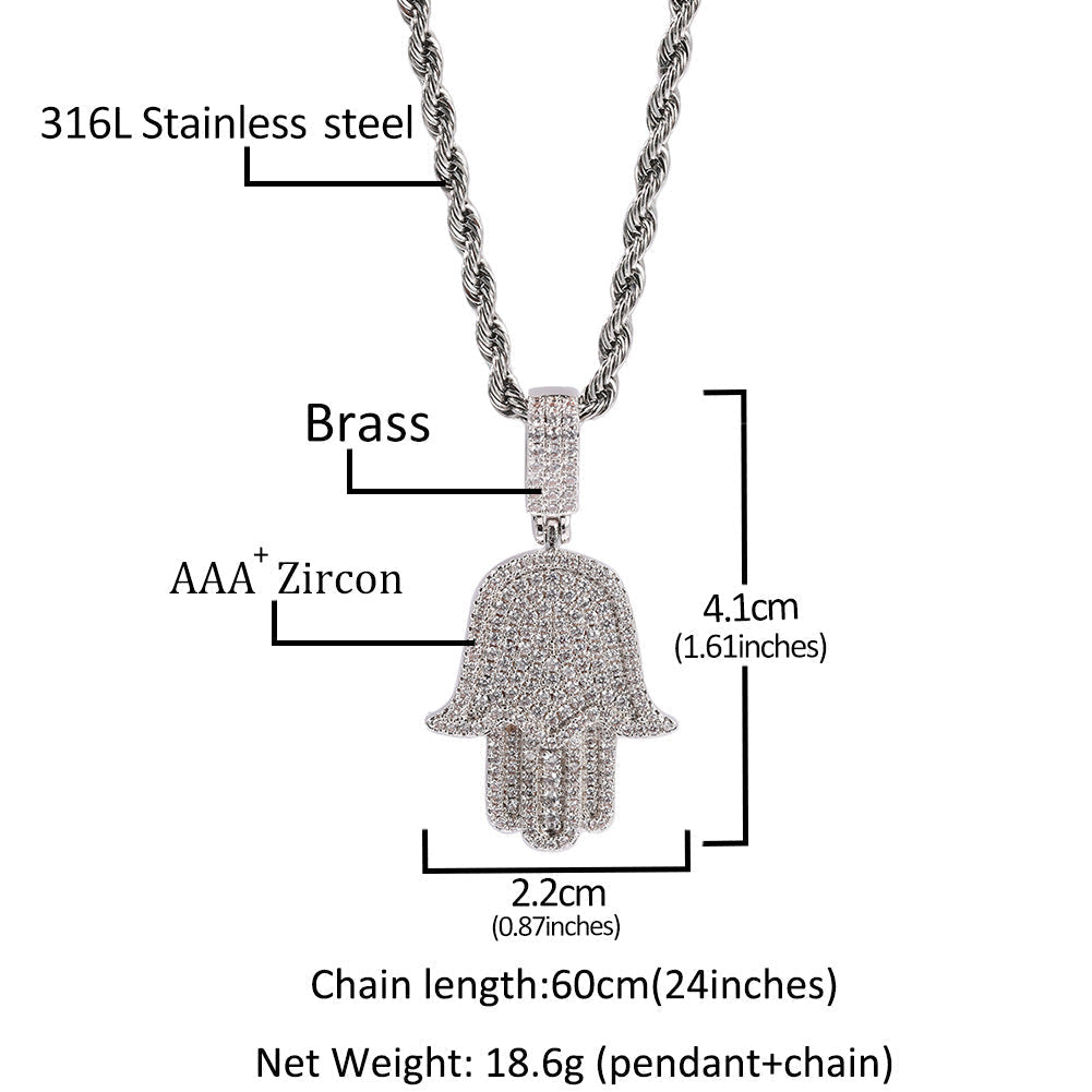 Jewelry Zircon Fatima Hand Pendant Hip Hop Rap rapper St. Valentine's Spectrum Far East