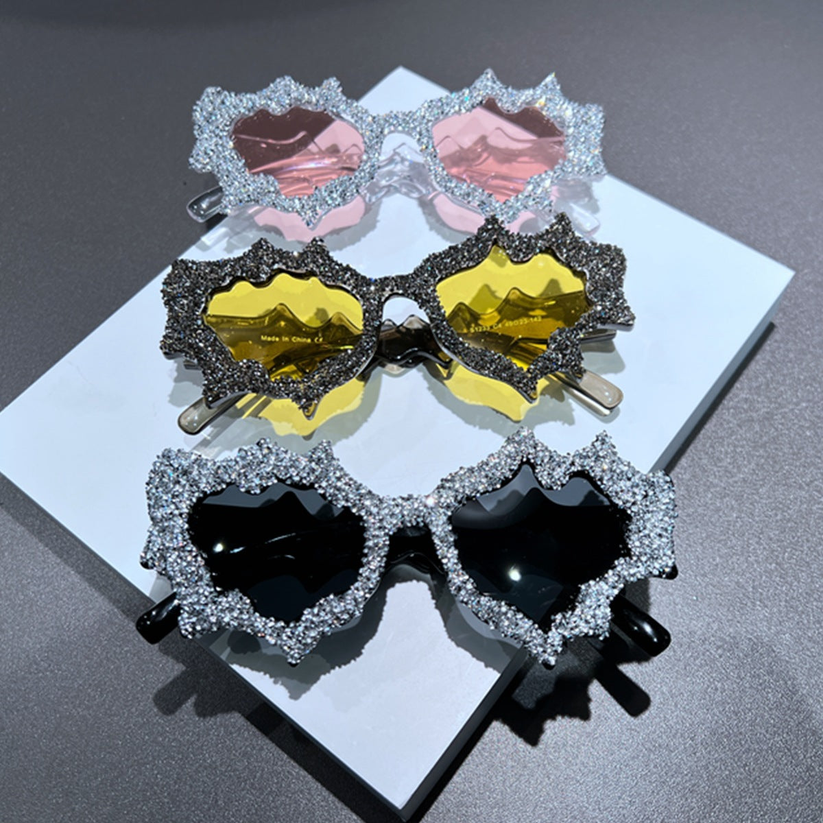 Trendy punk glasses asymmetrical full diamond y2k