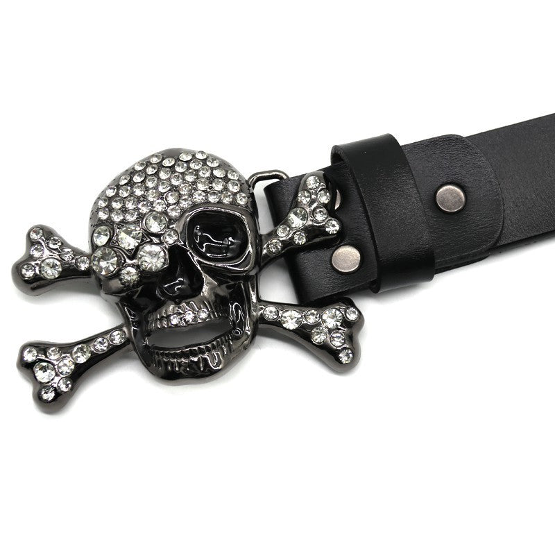 Hip-hop punk rhinestone belt rhinestone big skull