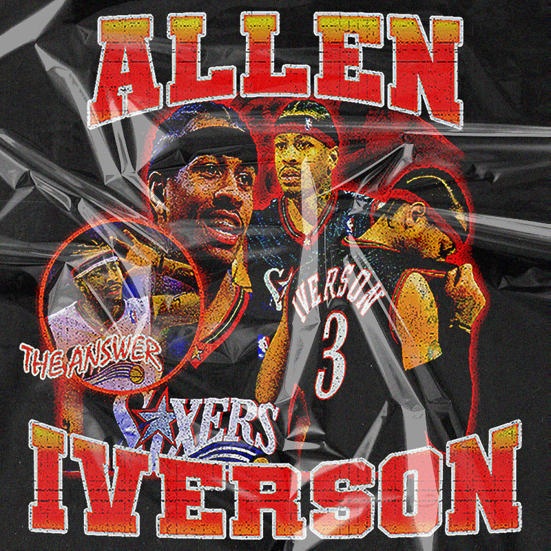 Nba T Shirt Allen Iverson Printed Short-Sleeved T-shirt Heavy Men and Women High-quality pure cotton comfortable and trendy clothing