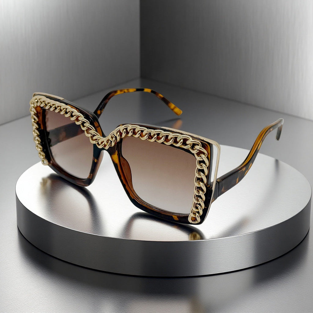 Trendy punk glasses square frame retro chain