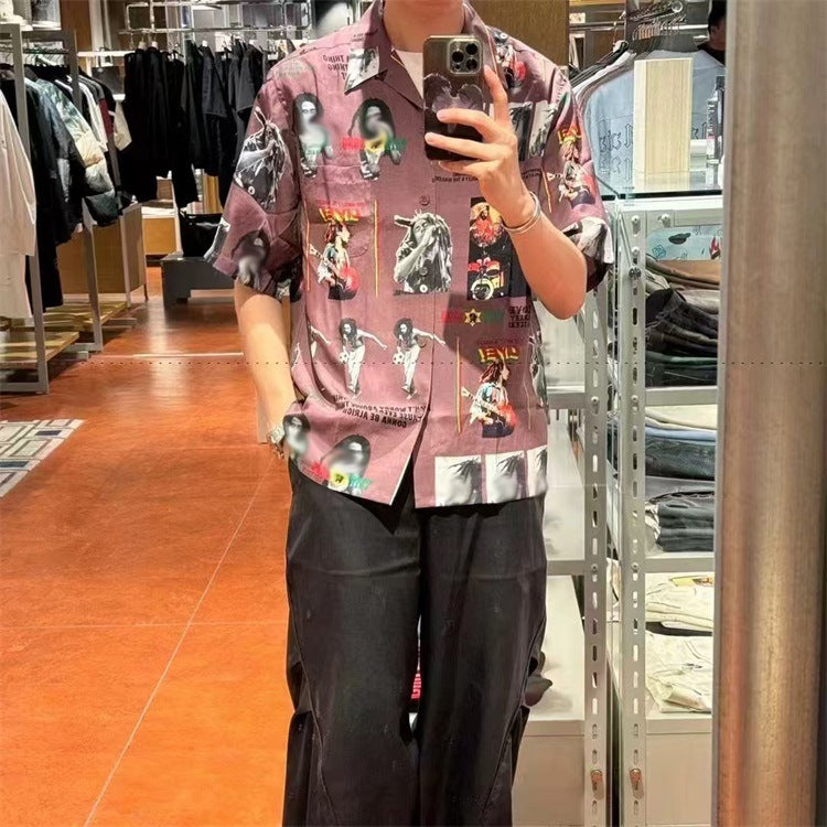 GUILTYPARTIES TIGER Shirts 24AW BOB MARLEY, Embroidered Hawaiian Short Sleeve Shirt Men