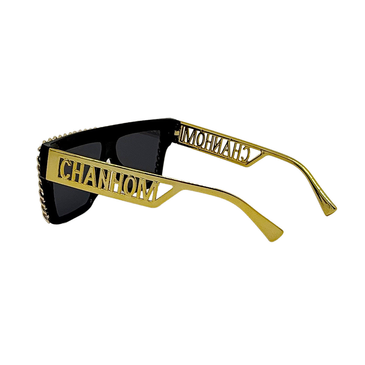Trendy punk glasses square frame metal chain