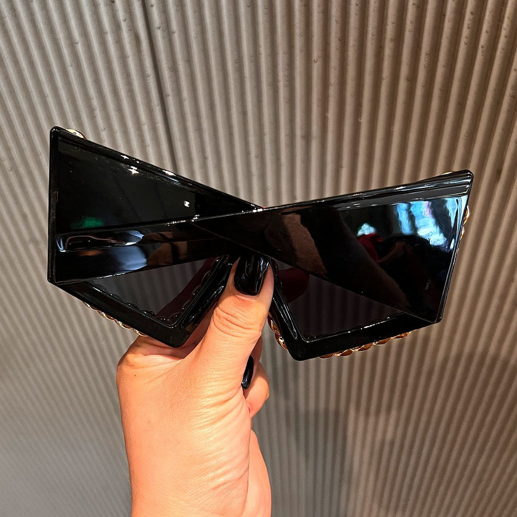 Trendy punk glasses chain retro cat eye