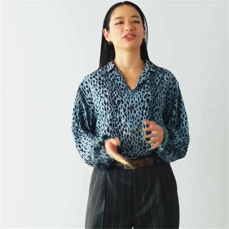 GUILTYPARTIES TIGER Long sleeved shirt Leopard print, Hawaiian rayon casual long-sleeved shirt men