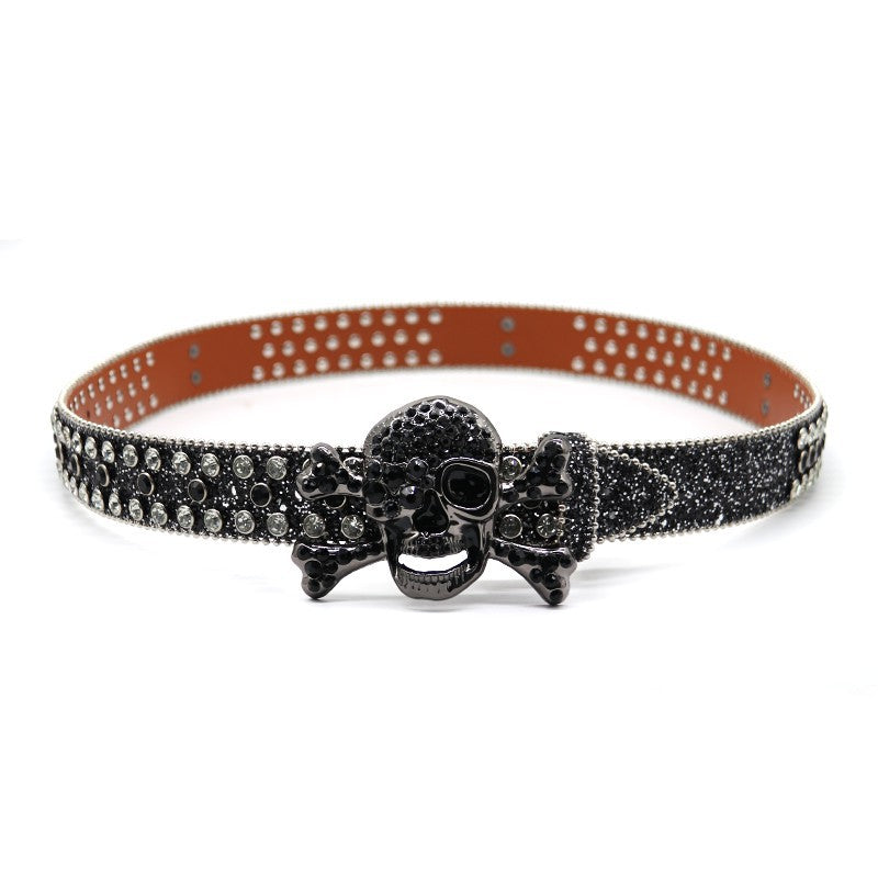 Hip-hop punk rhinestone belt big skull punk style