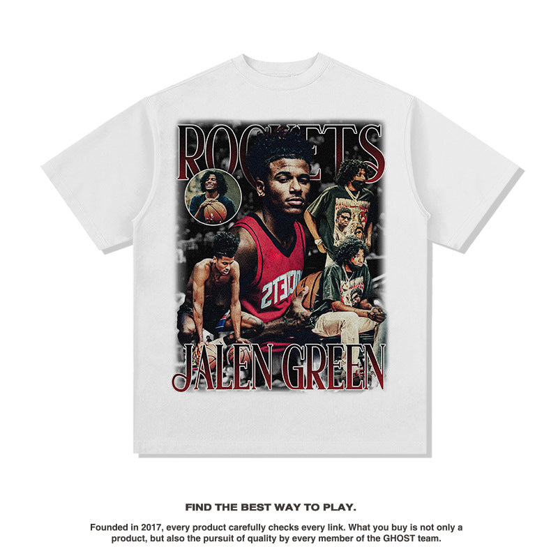 Nba T Shirt Rockets Jay Green Printed Short-Sleeved T-shirt Fashion Brand High-quality pure cotton comfortable and trendy clothing