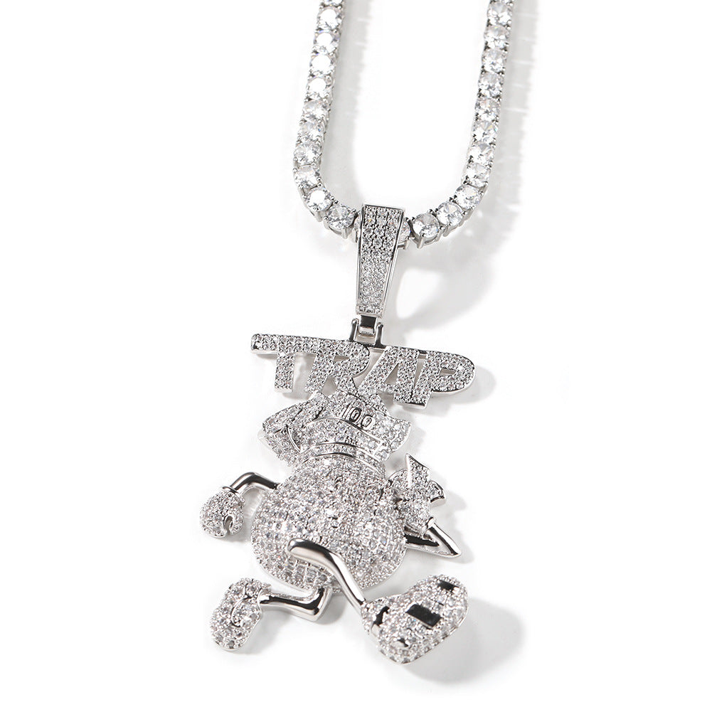 Jewelry Hip Hop TRAP Full Diamond Cartoon Pendant Fashion Necklace Spectrum