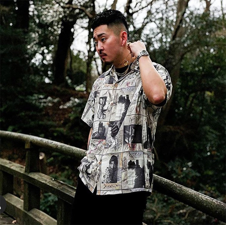 GUILTYPARTIES TIGER Shirts Sunshine and Rain Bound Ink Painting Araki Sutra Hawaiian Short Sleeve Shirt