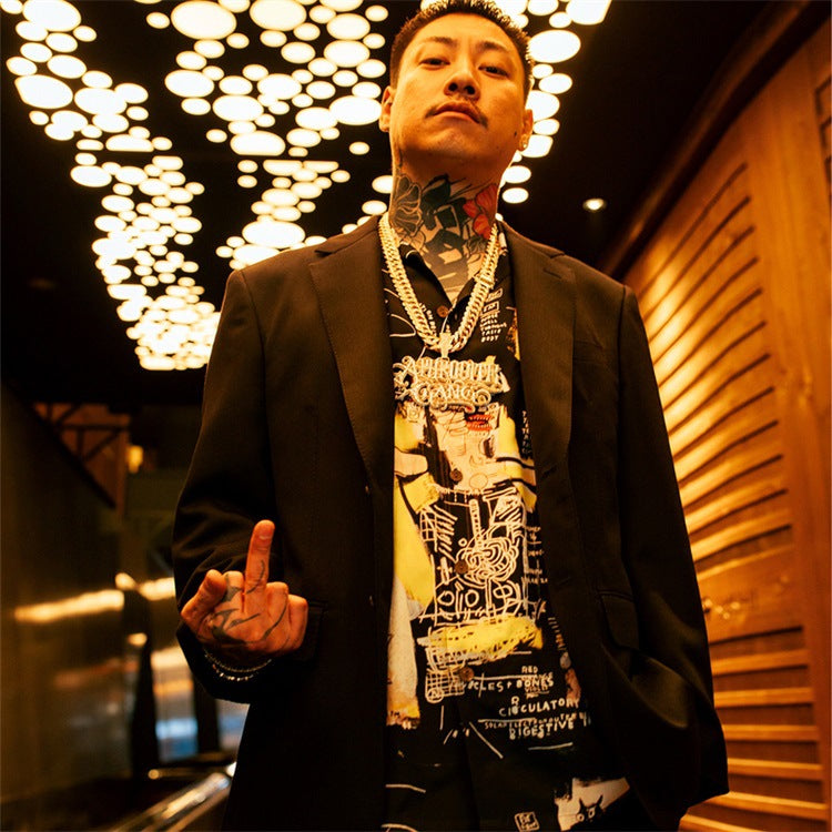 GUILTYPARTIES TIGER Shirts 24ss BASQUIAT, Graffiti Hawaiian Short Sleeve Shirt