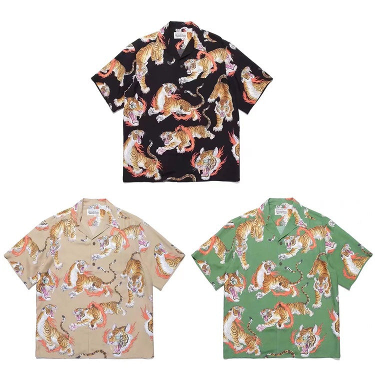 GUILTYPARTIES TIGER Shirts 22SS Limited TimLehi Fire Ring Tiger Totem, Short Sleeve Shirt Men