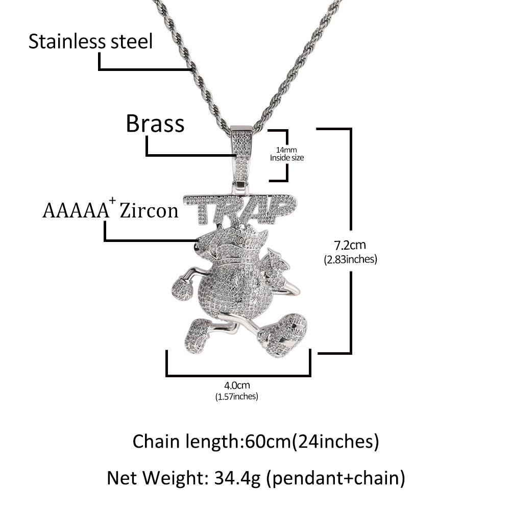 Jewelry Hip Hop TRAP Full Diamond Cartoon Pendant Fashion Necklace Spectrum