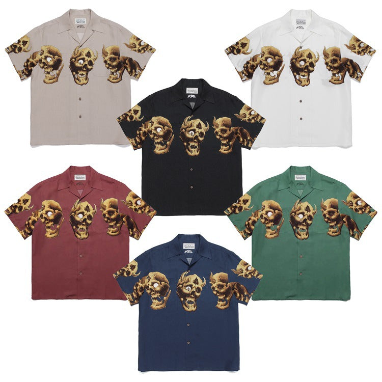 GUILTYPARTIES TIGER Shirts 21AW 56 TATTOO Tattoo, Skull Hawaiian Short Sleeve Shirt Men