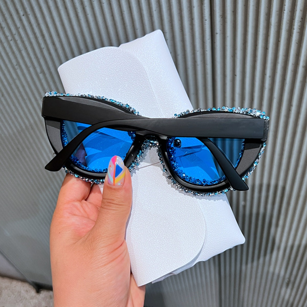Trendy punk glasses large frame cat eyes with diamonds