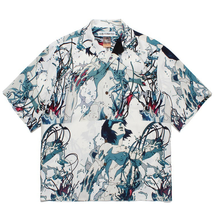 GUILTYPARTIES TIGER Shirts 23SS Ghost in the Shell print Hawaiian short-sleeved shirt men