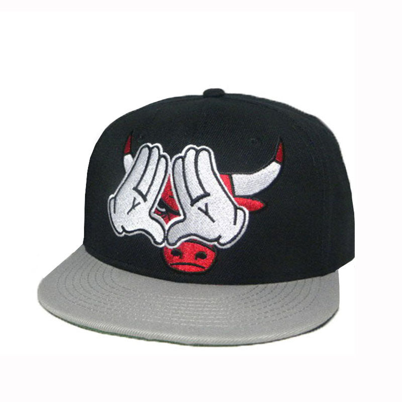 Trendy flat brimmed snapback hatshands bull bull