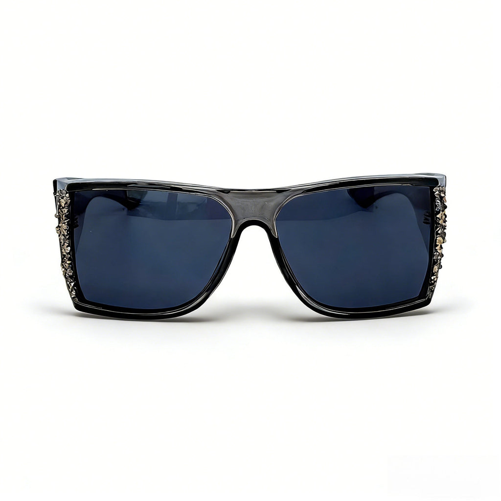 Trendy punk glasses retro large frame with diamonds y2k