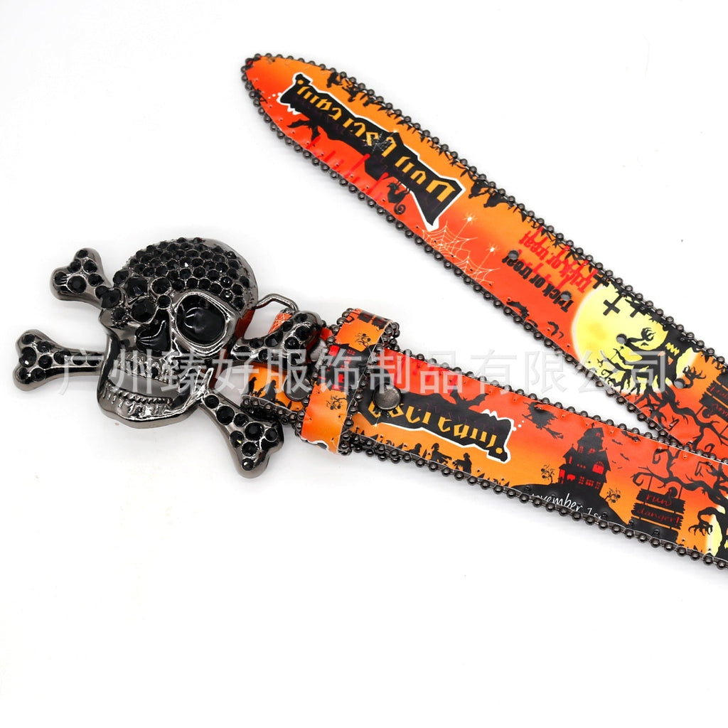 Hip-hop punk rhinestone belt halloween skull accessories