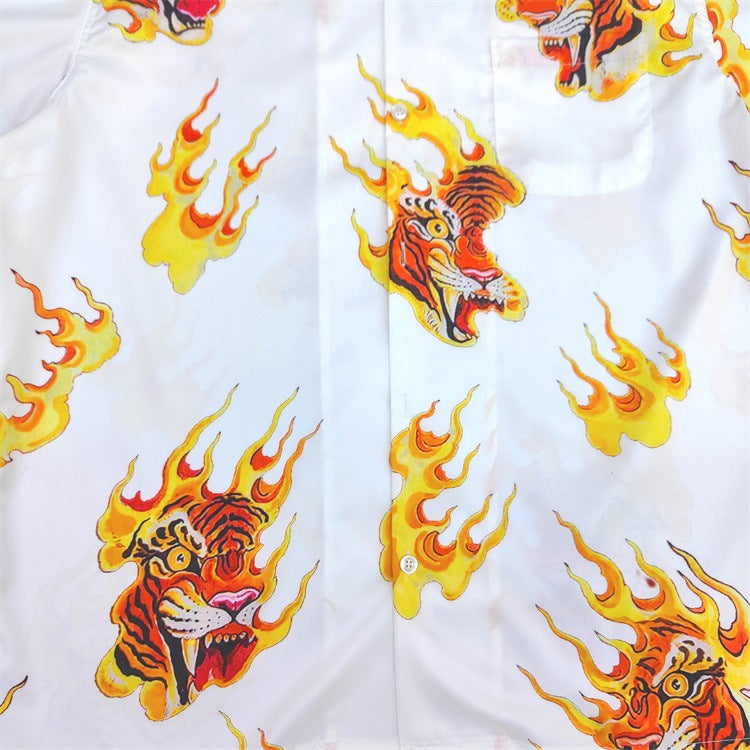 GUILTYPARTIES TIGER Shirts TIM LEHI / Flame Tiger Head Tiger Hawaiian short-sleeve shirt for men