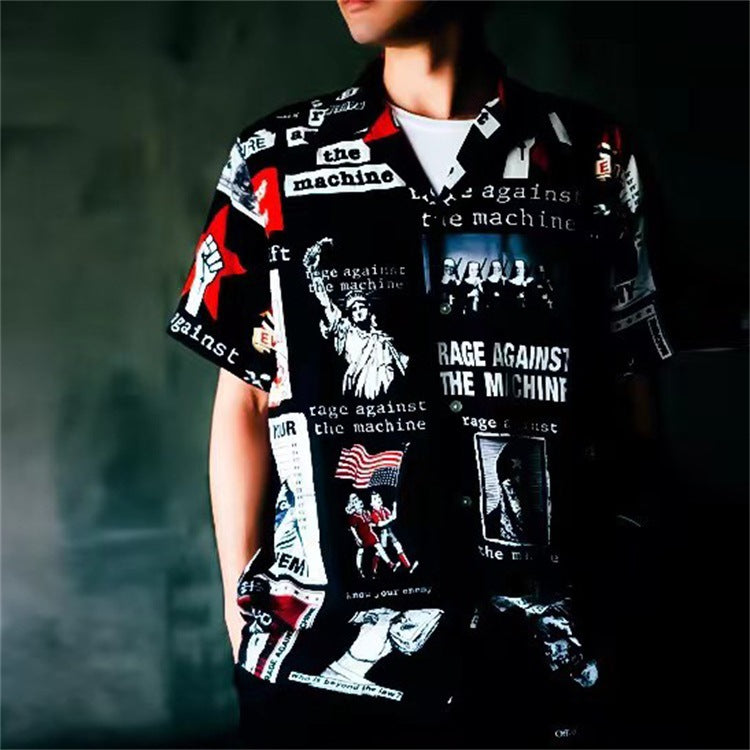 GUILTYPARTIES TIGER Shirts poster pattern, Cuban collar Hawaiian casual short-sleeved shirt for men and women